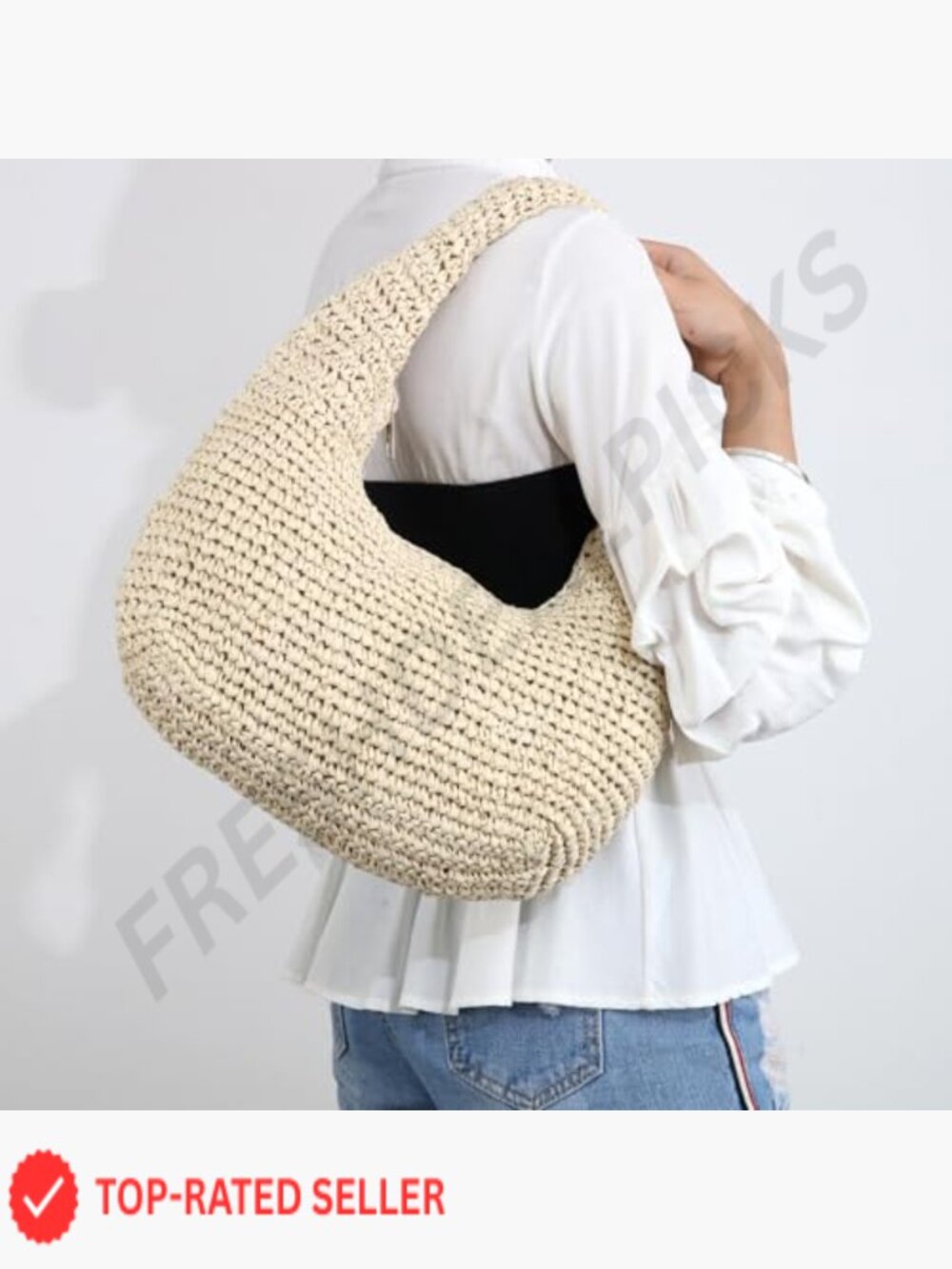 Woven Straw Boho Hobo Shoulder Bag Lightweight Beach Summer Tote Crossbody - Picture 2 of 7